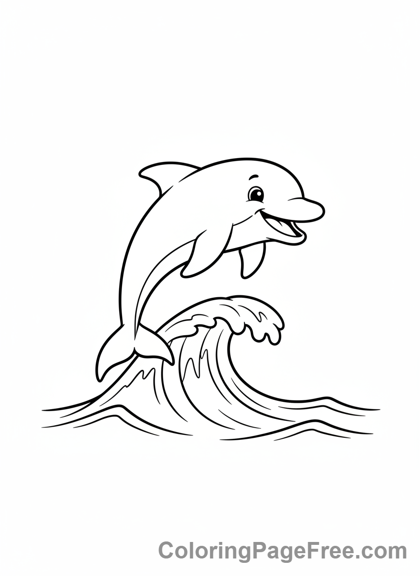 Cute Animals coloring page - Dolphin Jumping Wave
