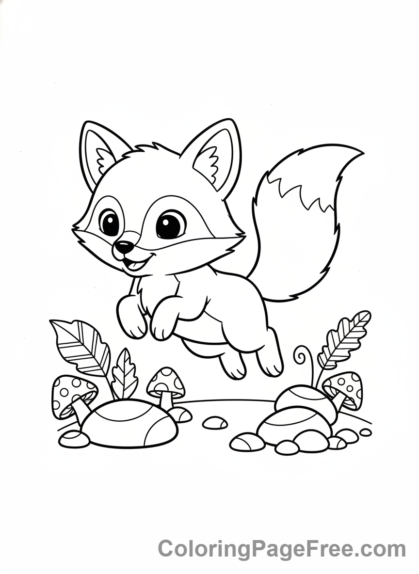 Cute Animals coloring page - Fox Kit Jumping