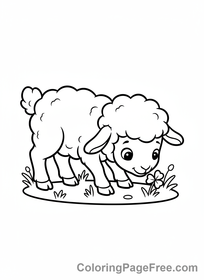 Cute Animals coloring page - Little Lamb Grazing