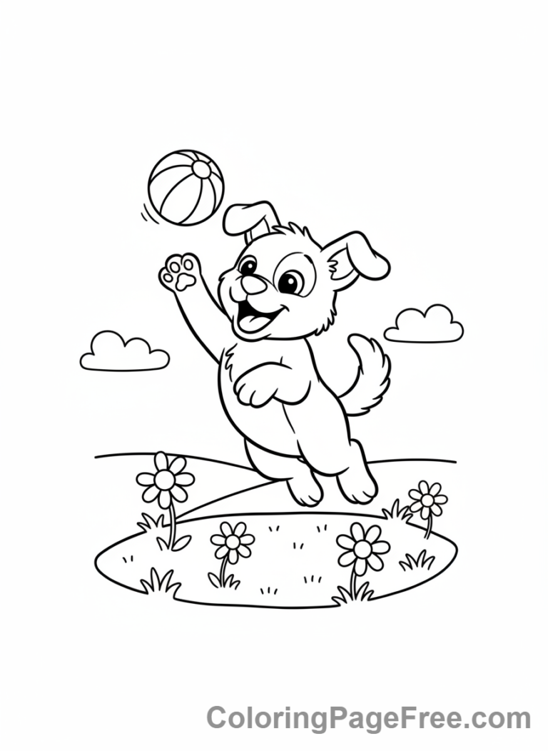 Cute Animals coloring page - Puppy Playing Ball