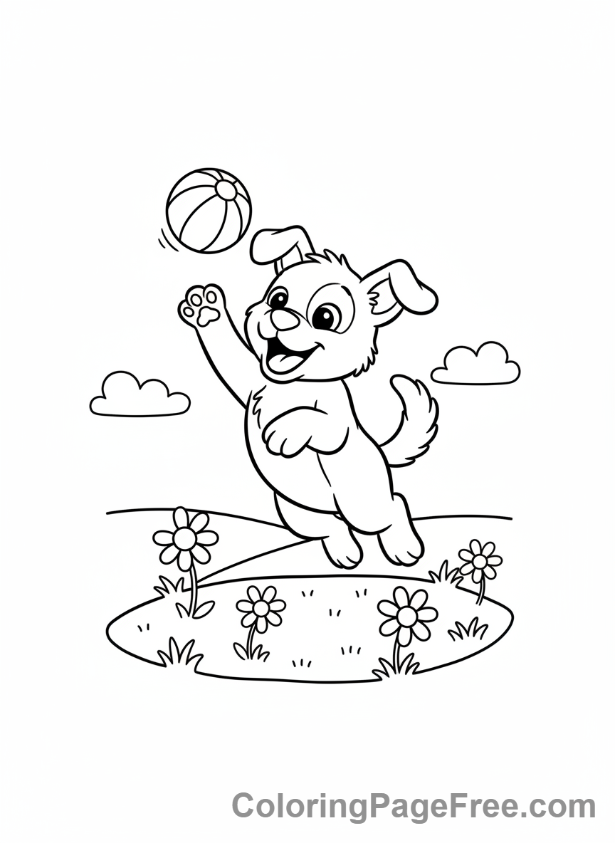 Cute Animals coloring page - Puppy Playing Ball