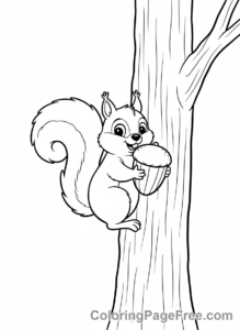 Cute Animals coloring page - Squirrel Climbing Tree