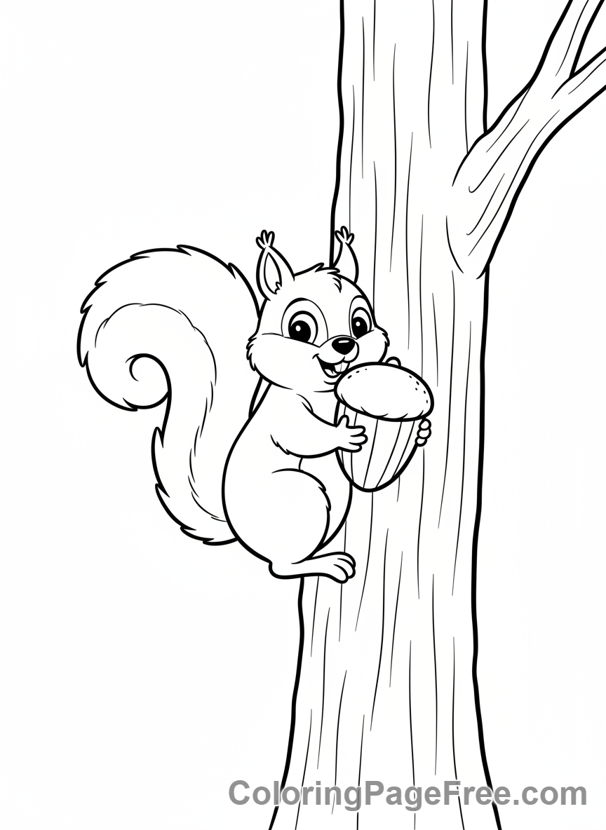 Cute Animals coloring page - Squirrel Climbing Tree