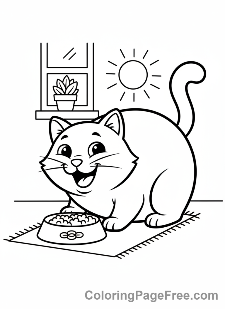 Cute Cats coloring page - cat eating bowl