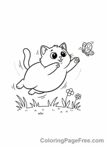 Cute Cats coloring page - cat jumping butterfly