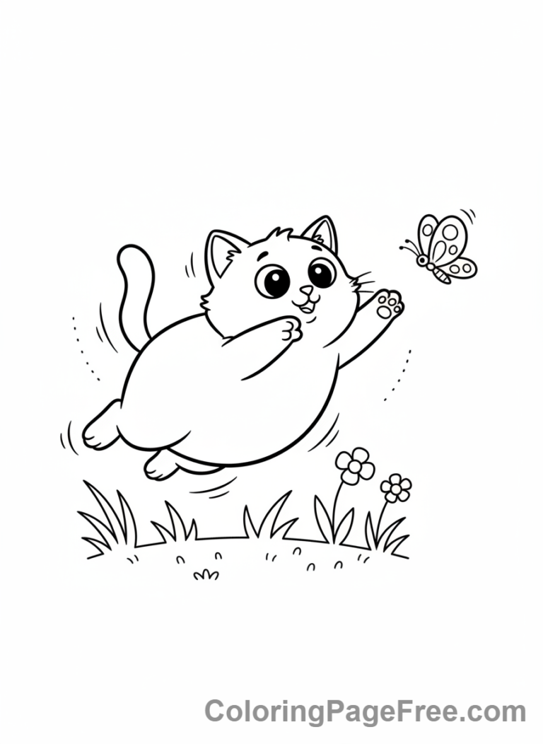 Cute Cats coloring page - cat jumping butterfly
