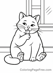 Cute Cats coloring page - cat licking paw