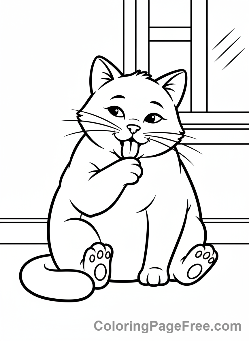Cute Cats coloring page - cat licking paw