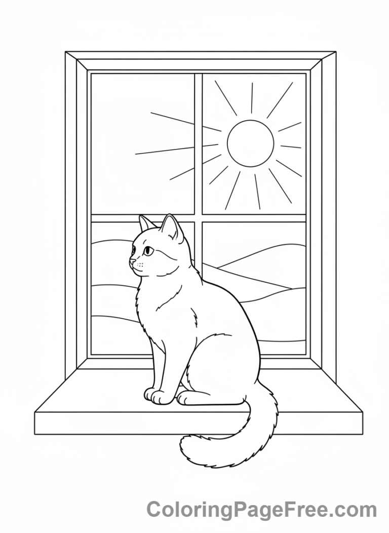 Cute Cats coloring page - cat sitting window