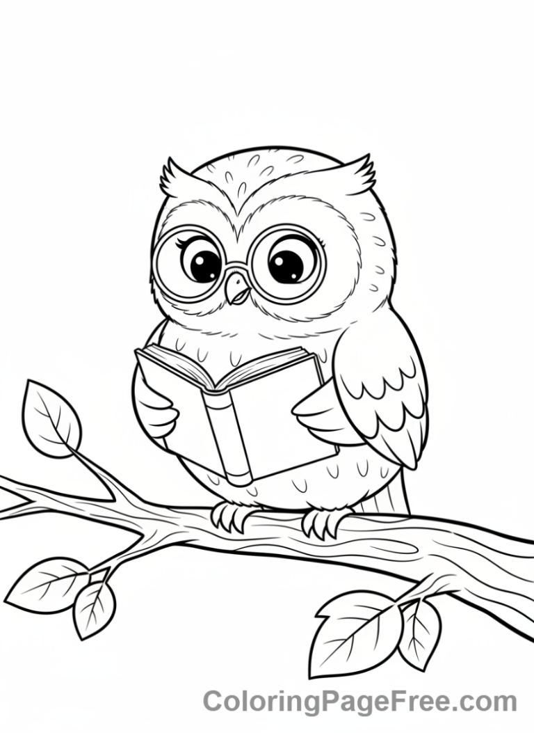 Cute coloring page - Cute Owl Reading