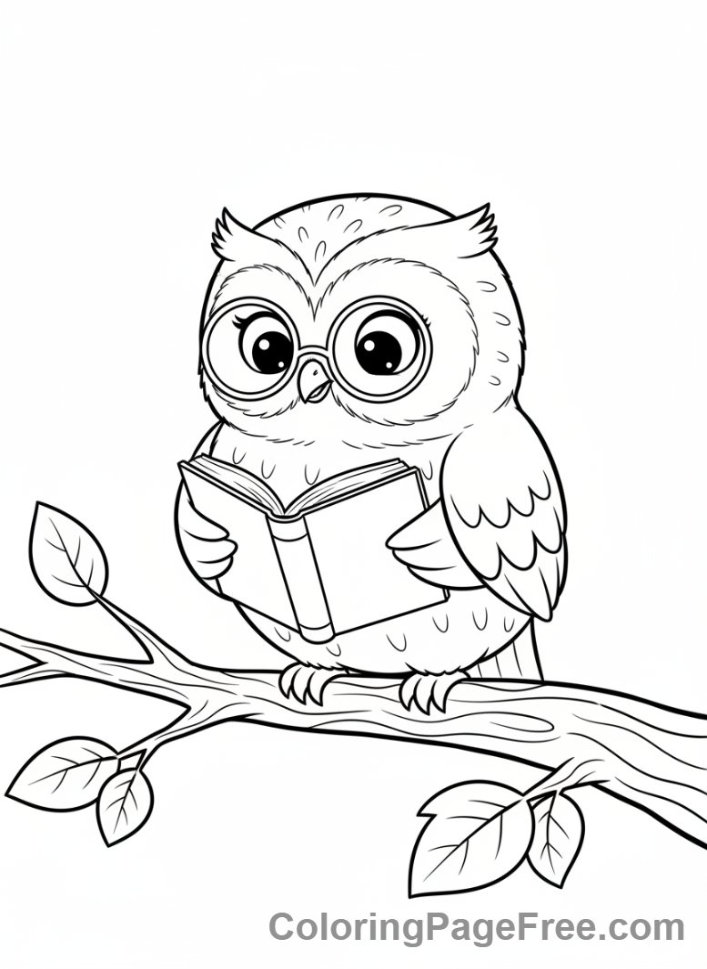 Cute coloring page - Cute Owl Reading