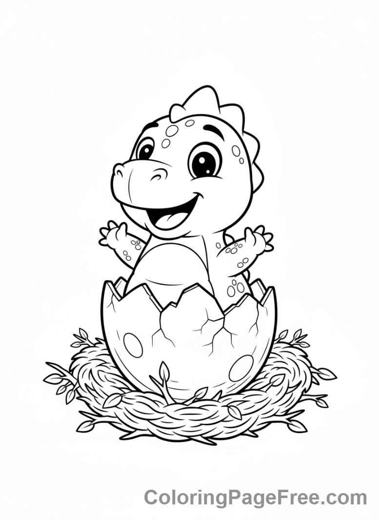 Cute Dinosaurs coloring page - Baby dino hatching egg