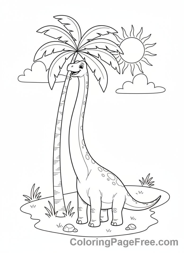 Cute Dinosaurs coloring page - Brachiosaurus eating leaves