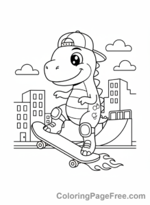 Cute Dinosaurs coloring page - Dino riding skateboard