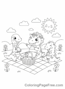 Cute Dinosaurs coloring page - Dinos picnic happy