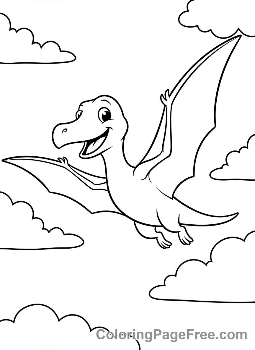 Cute Dinosaurs coloring page - Pterodactyl flying happy