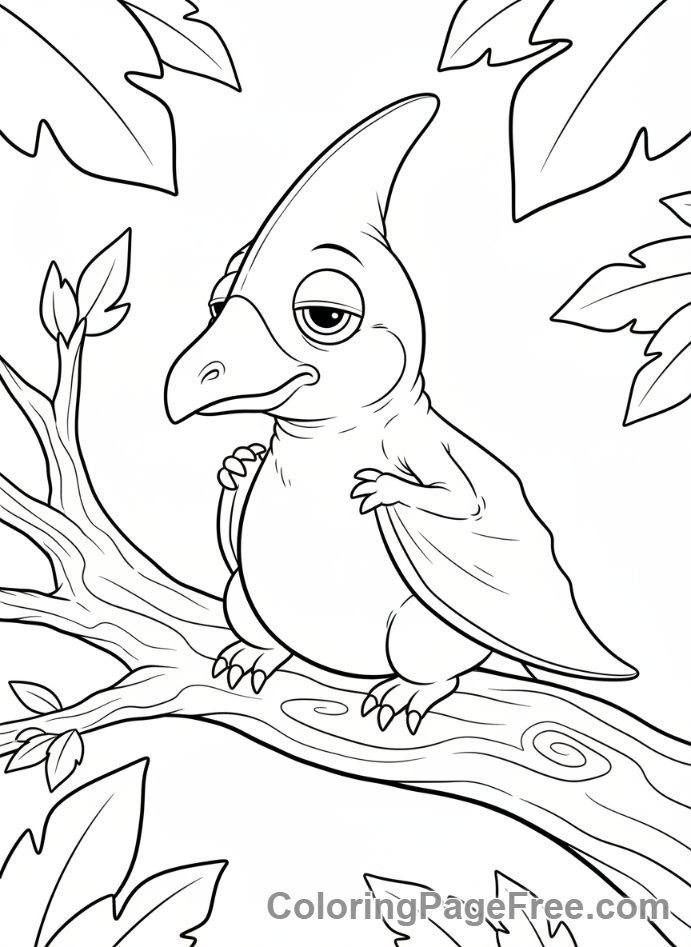 Cute Dinosaurs coloring page - Sleepy Pteranodon branch