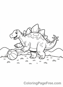 Cute Dinosaurs coloring page - Stegosaurus playing ball