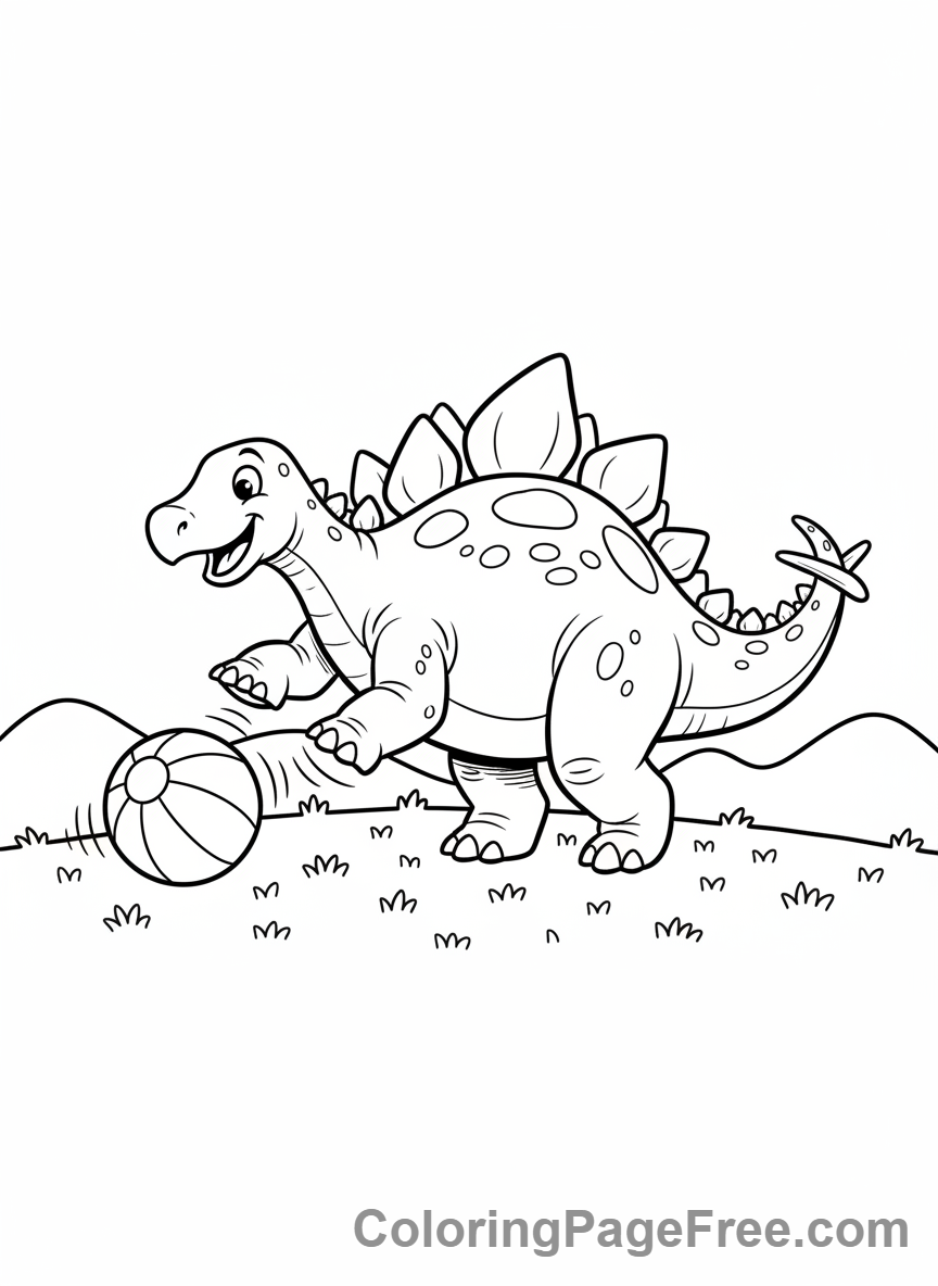 Cute Dinosaurs coloring page - Stegosaurus playing ball