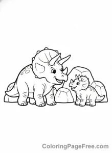 Cute Dinosaurs coloring page - Triceratops with baby