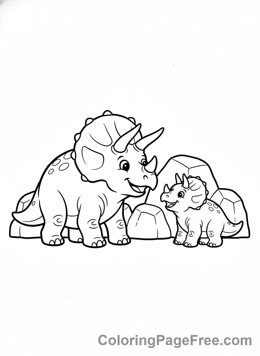 Cute Dinosaurs coloring page - Triceratops with baby
