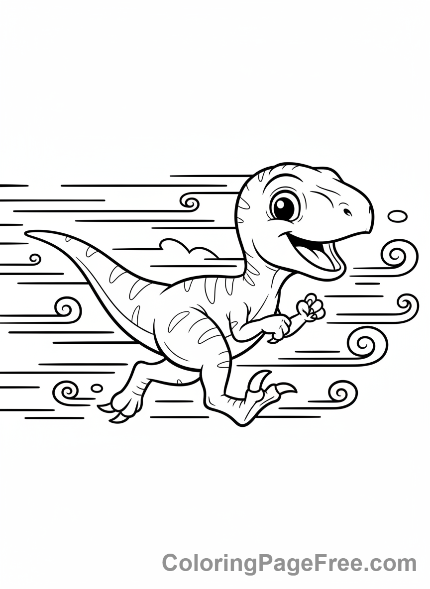 Cute Dinosaurs coloring page - Velociraptor running fast