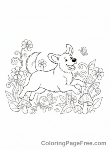 Cute Dogs coloring page - Dog chases butterfly