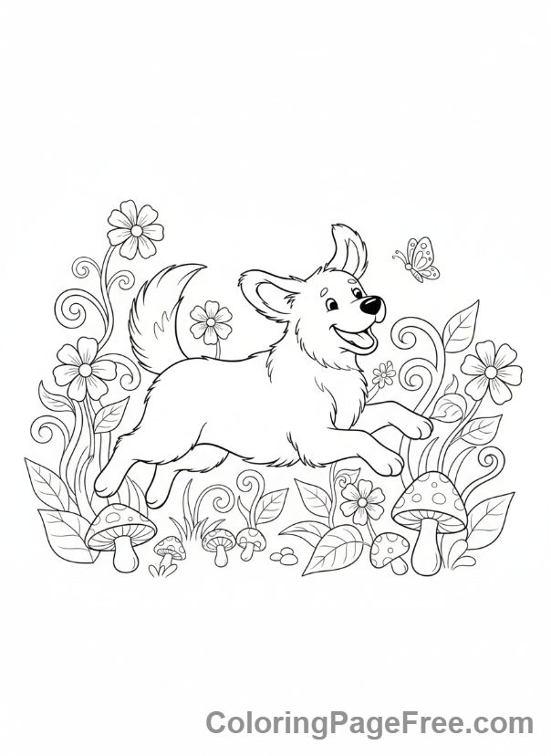 Cute Dogs coloring page - Dog chases butterfly