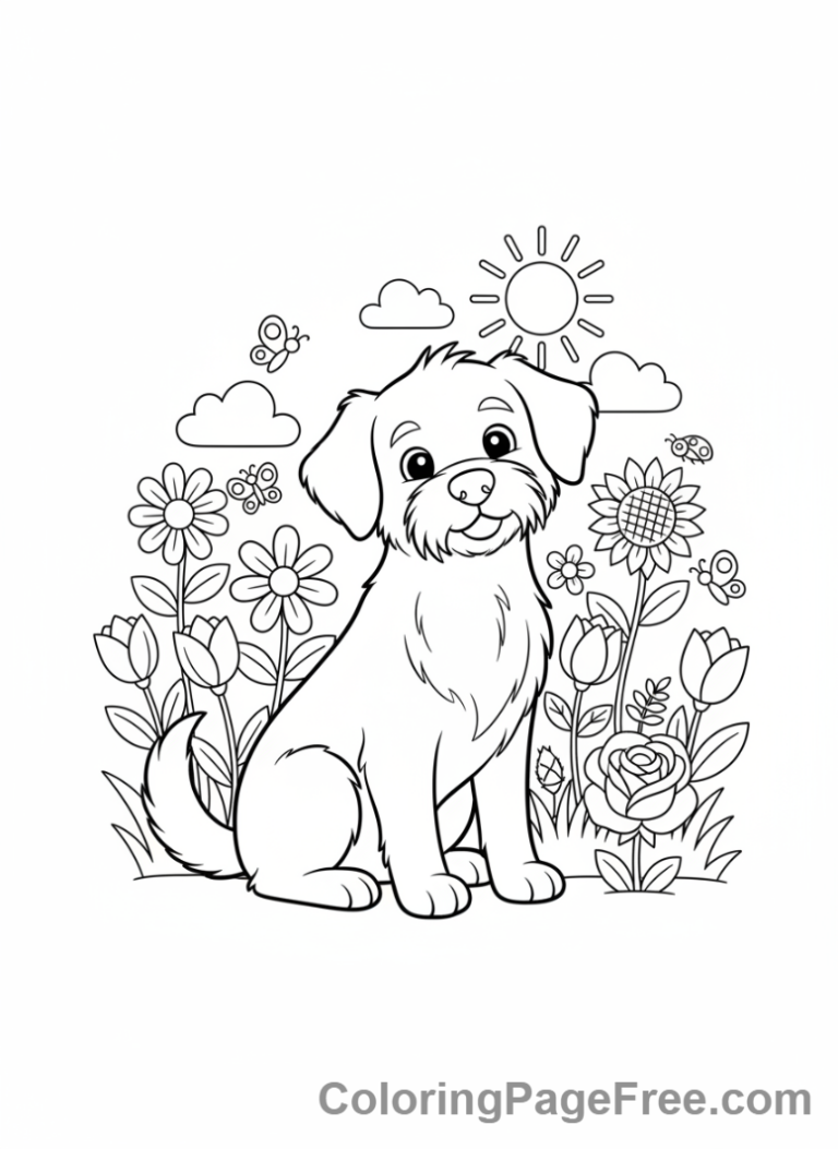 Cute Dogs coloring page - Dog in flowers