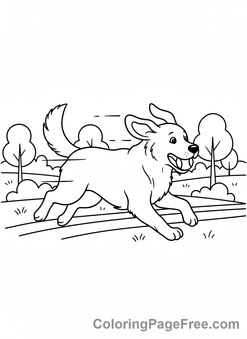Cute Dogs coloring page - Dog playing fetch