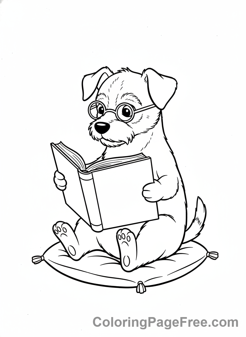 Cute Dogs coloring page - Dog reading book