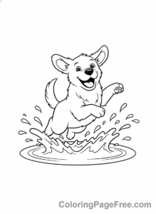 Cute Dogs coloring page - Dog splashes puddle