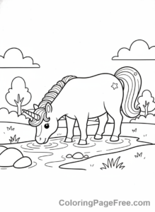 Cute Unicorns coloring page - Unicorn drinking stream