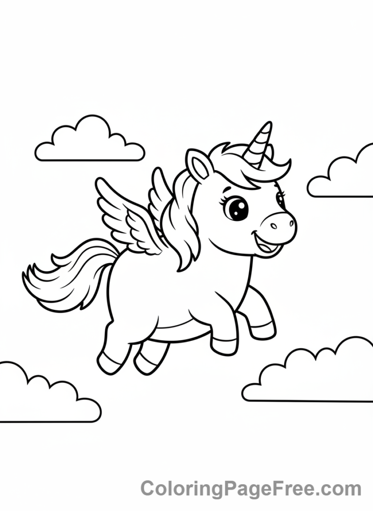Cute Unicorns coloring page - Unicorn flying sky