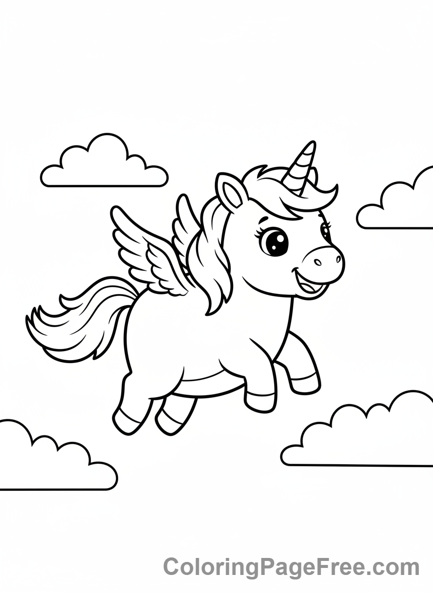 Cute Unicorns coloring page - Unicorn flying sky