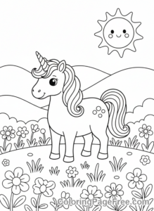 Cute Unicorns coloring page - Unicorn meadow standing