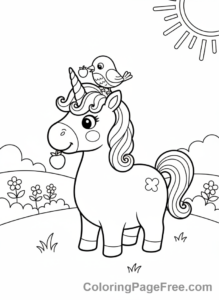 Cute Unicorns coloring page - Unicorn sharing treat