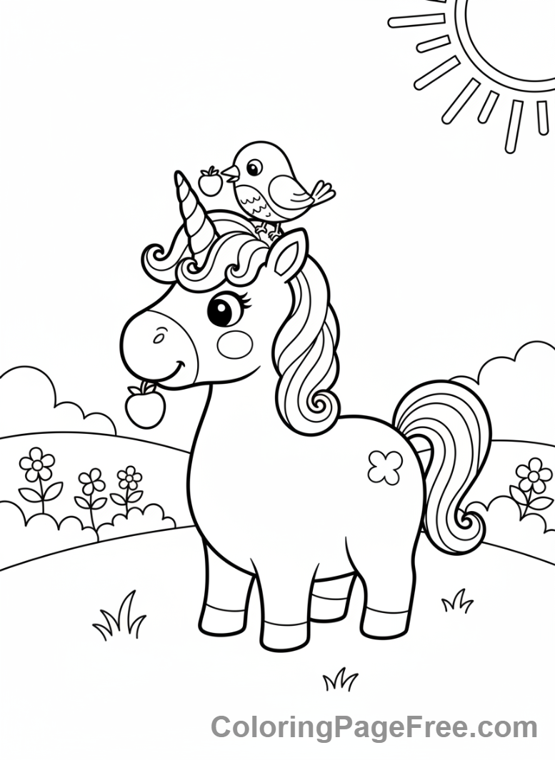 Cute Unicorns coloring page - Unicorn sharing treat