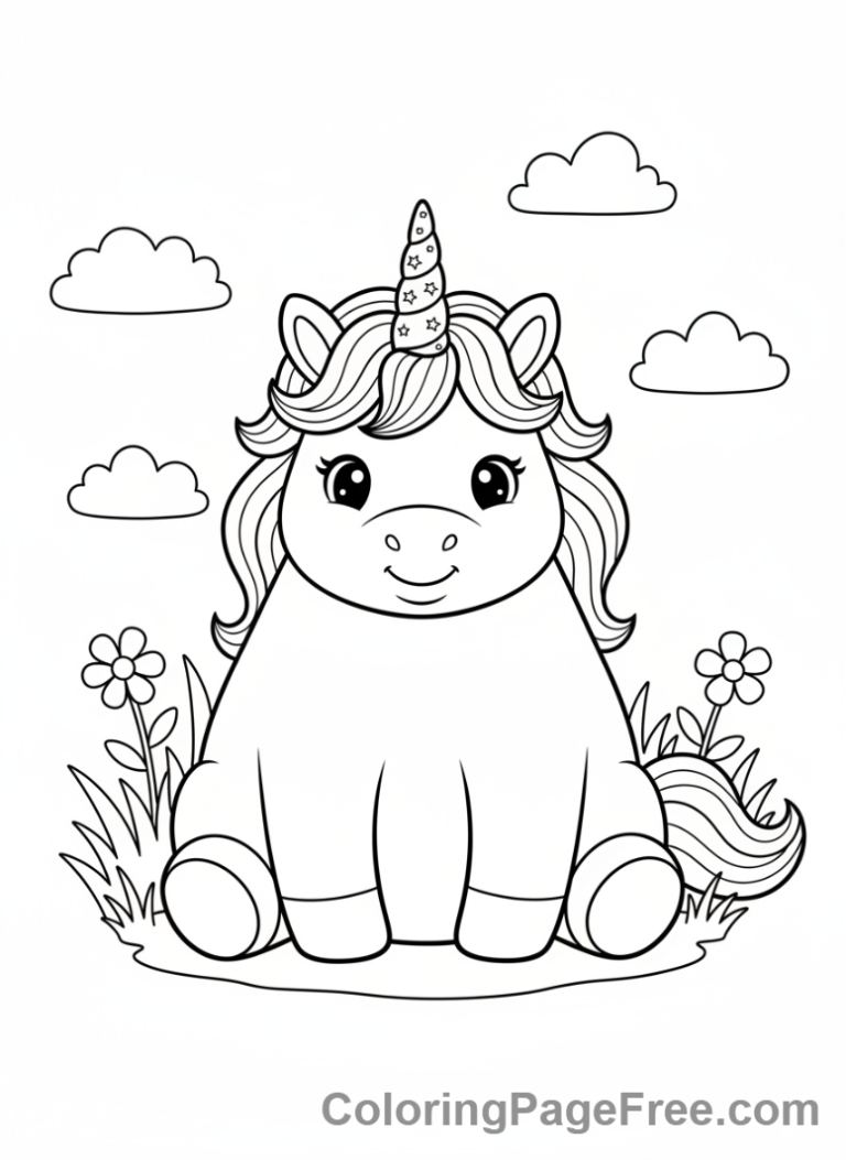 Cute Unicorns coloring page - Unicorn sitting peaceful