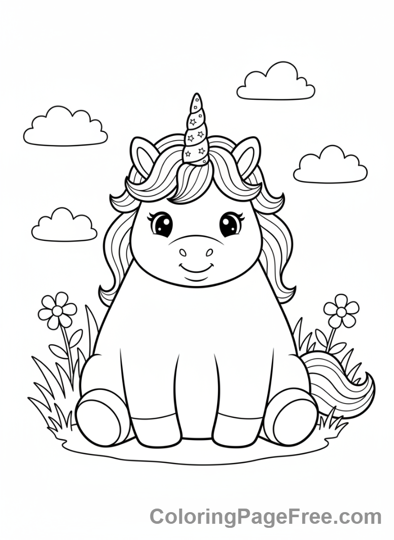 Cute Unicorns coloring page - Unicorn sitting peaceful