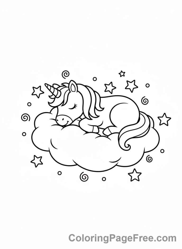 Cute Unicorns coloring page - Unicorn sleeping cloud