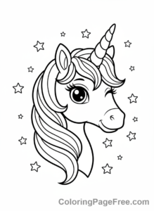 Cute Unicorns coloring page - Unicorn winking stars