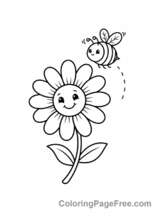 Daisy coloring page - Daisy bee flying