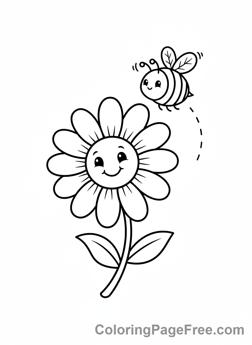Daisy coloring page - Daisy bee flying