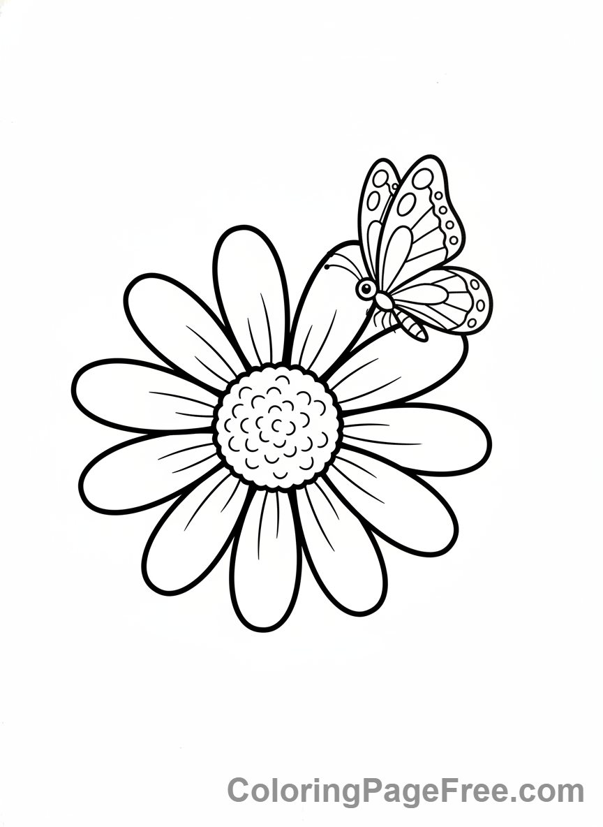 Daisy coloring page - Daisy butterfly landing