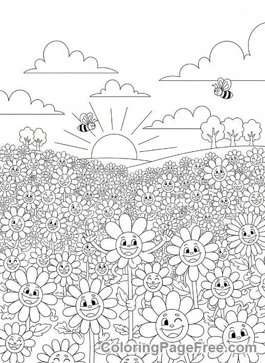Daisy coloring page - Daisy field scene