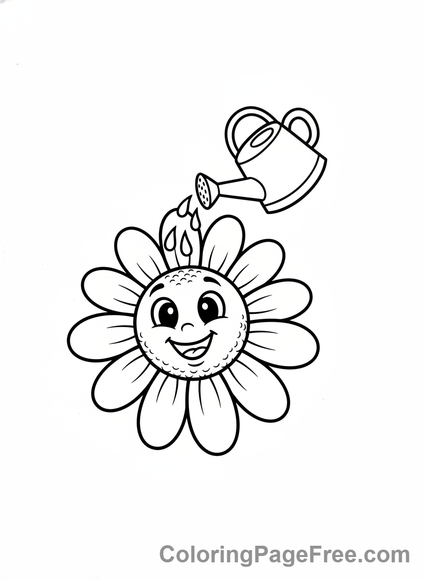Daisy coloring page - Daisy watering can