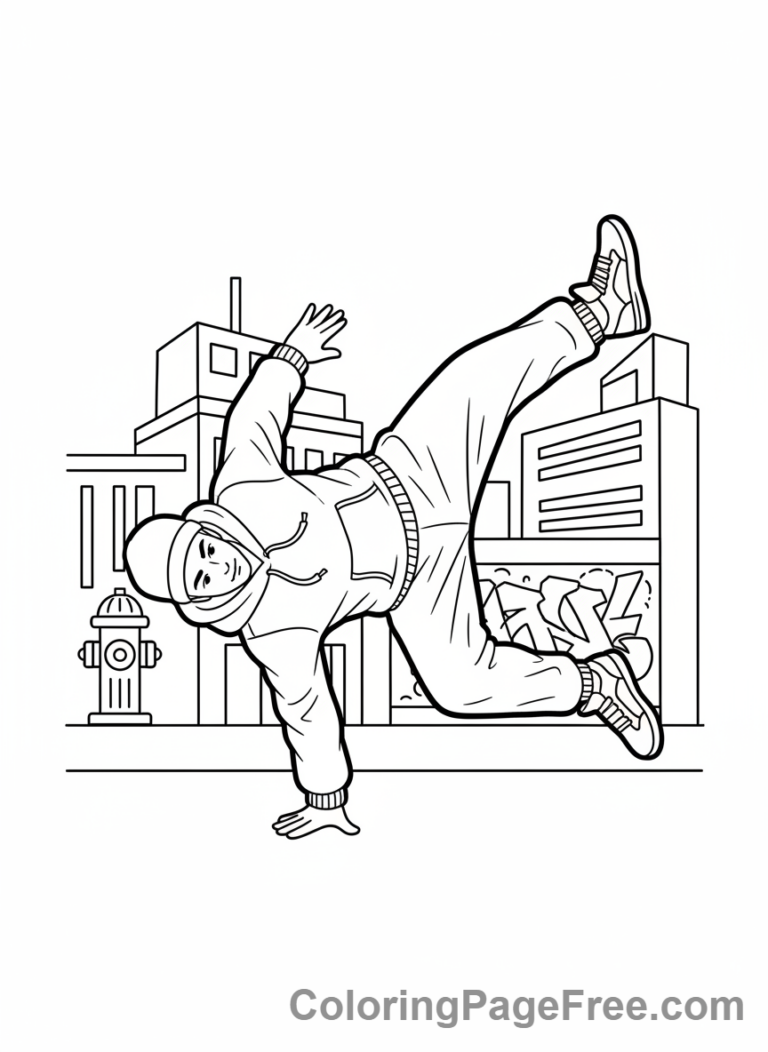 Dance coloring page - Breakdancer action pose