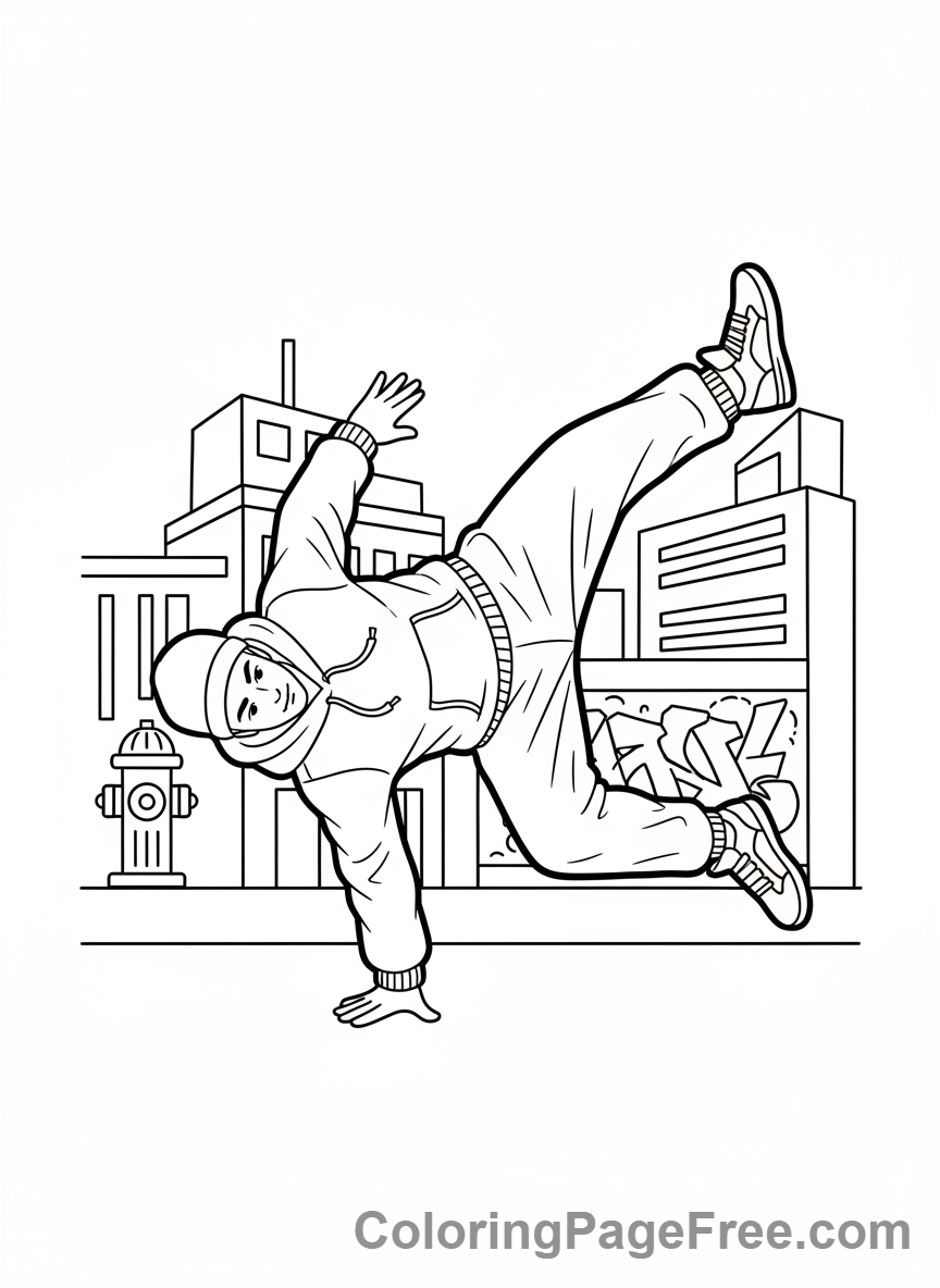 Dance coloring page - Breakdancer action pose