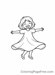 Dance coloring page - Child twirling happy